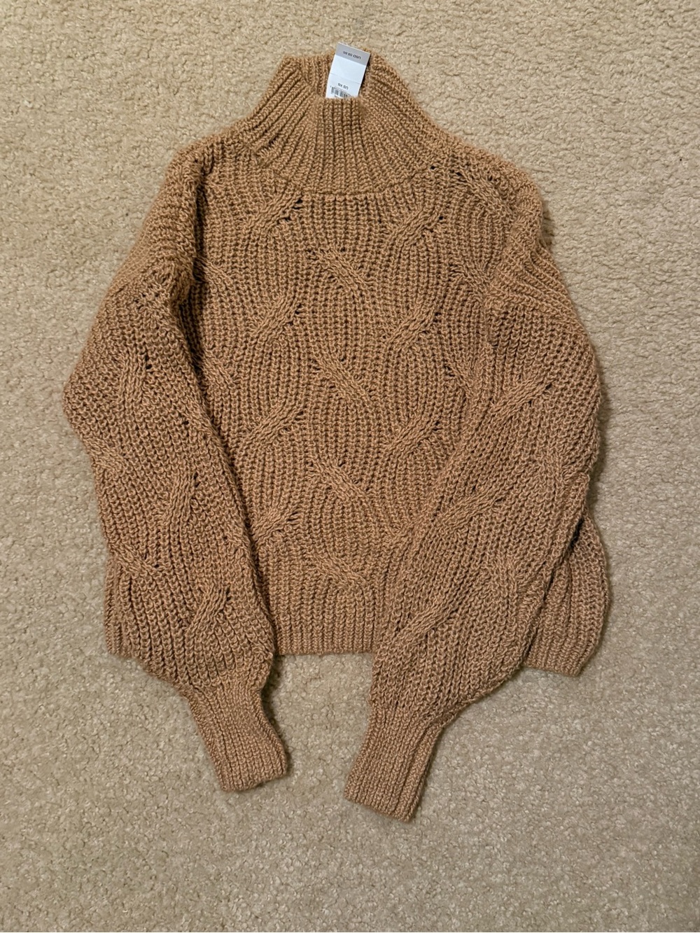 NWT American Eagle Chunky Cable Knit Turtleneck Sweater - Mustard Yellow/Brown